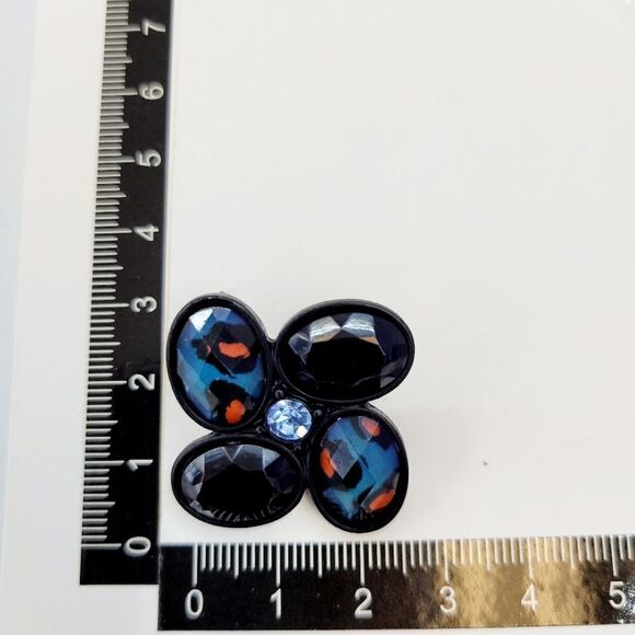 Brand New Forever 21 Blue & Black Flower Earrings - Picture 7 of 7